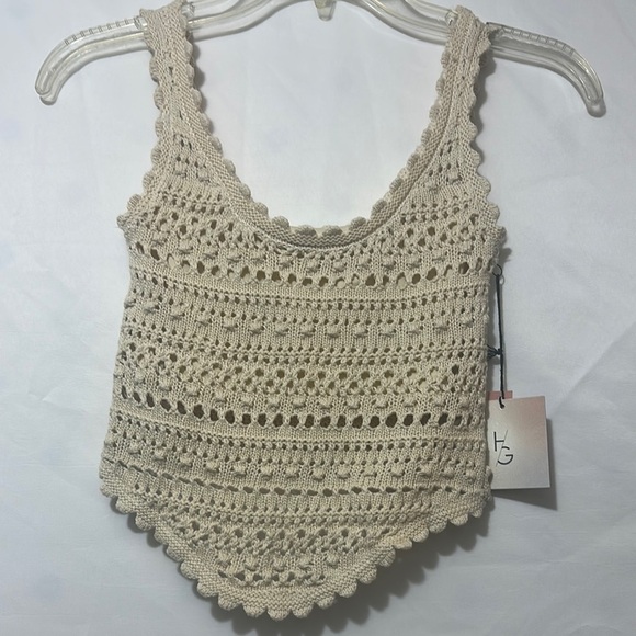 Cream Cropped Embellished Tank Top - Picture 1 of 8